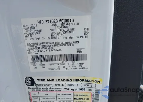 2014 Ford F-150 Xlt from USA, damaged, VIN 1FTFW1CF7EFC70488